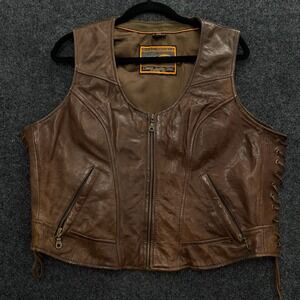 First Classics Mens Brown Leather Motorcycle Vest XXL Zipper Side Lace Biker